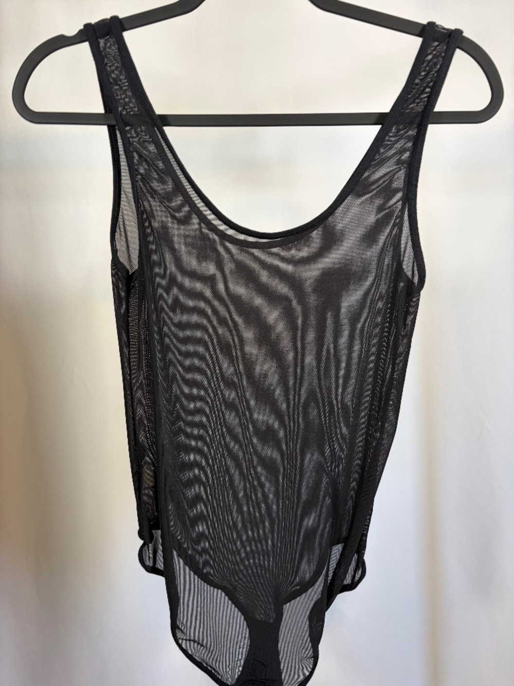 American Apparel Black Sheer Mesh Bodysuit Size M Sleeveless Stretch